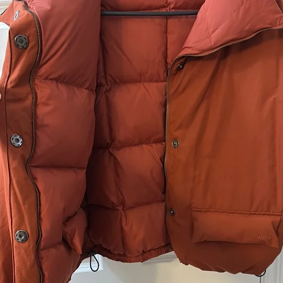 Levi's Dark Orange Puffer Jacket with High Collar - Picture 3 of 5